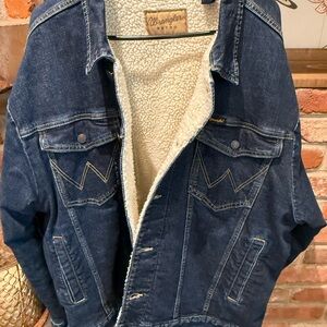Wrangler Retro Dark Blue Denim Jacket with Sherpa